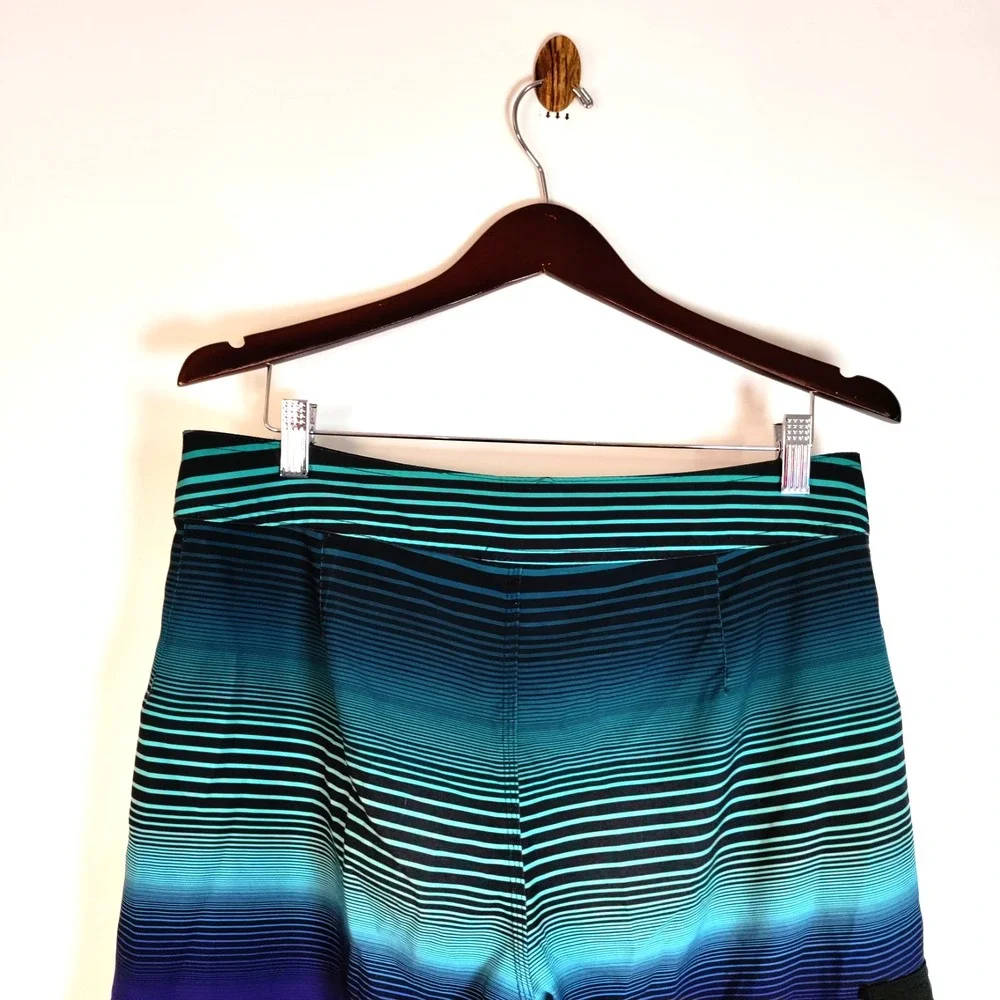 Hang Ten Board Ombre‎ Striped Tropical Lined Aloha Swim Surfboard Shorts Men 32